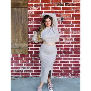 Zenana Light Mocha Ribbed Knit Sweater Skirt Set Cozy Neutral Fall Outfit~NEW!!